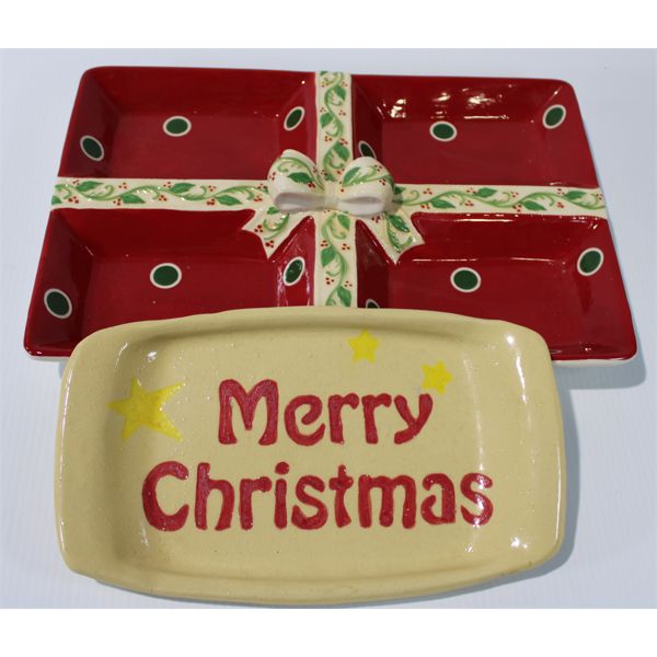 TWO CHRISTMAS SERVING TRAYS