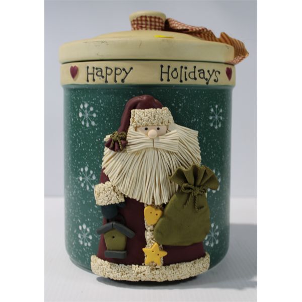 HAPPY HOLIDAYS SANTA THEMED JAR