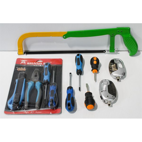 ASSORT. TOOLS INCLUDING WRENCHES & HAND SAW
