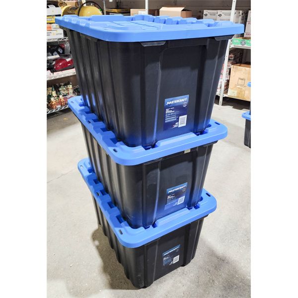 THREE MASTERCRAFT HEAVY DUTY 102L STORAGE BOXES