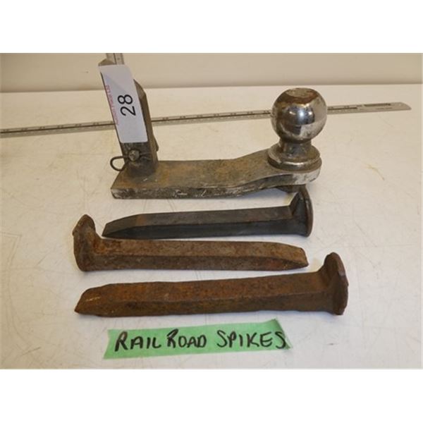 Trailer hitch w/ 1 7/8 ball, railroad spikes
