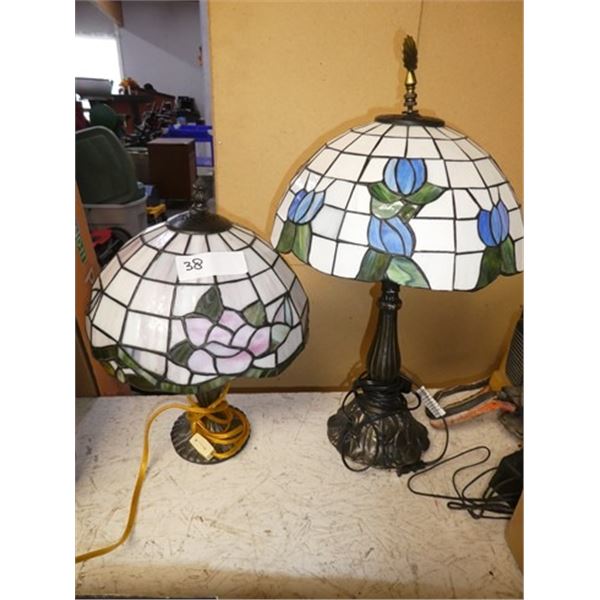 2 table lamps w/ stained glass shrouds
