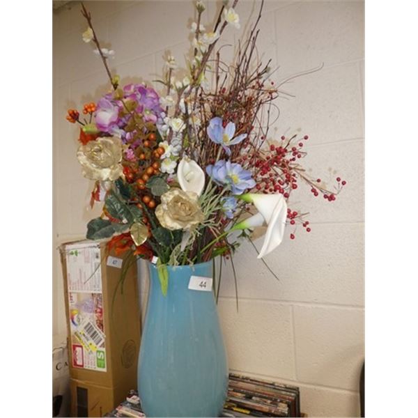 Blue vase w/ artificial plants