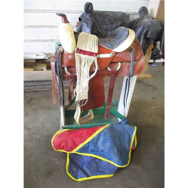 15" Riding Saddle With Cinch, Stand, & Cover