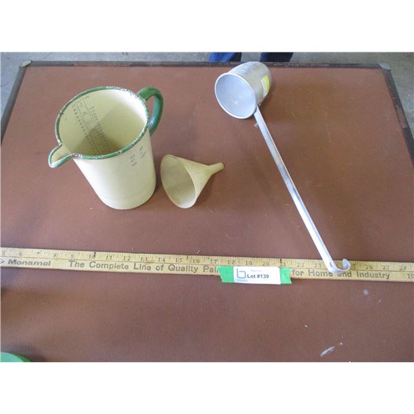 Enamel Pitcher, Funnel, Aluminum Dipper