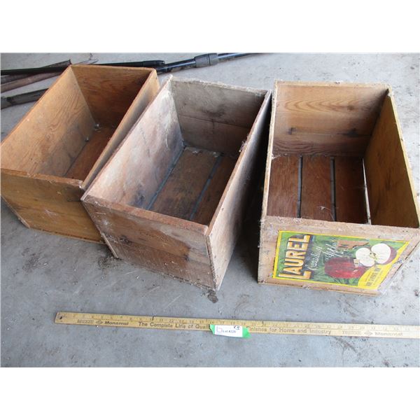 (3) Wooden Crates - One With Laurel Apples Label