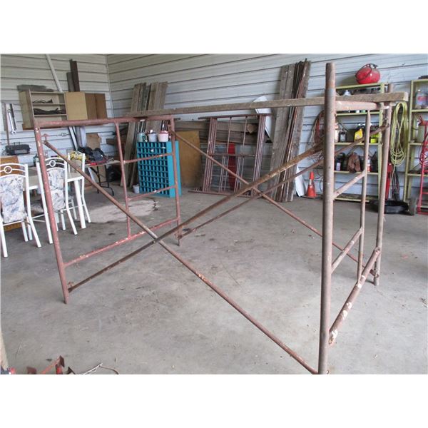 (6 Times Bid Price) (6) Scaffold Ends With Pins, Planks, & (5) Cross Braces