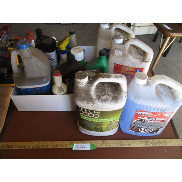 Assortment of Partial Oil Containers, Windshield Washer Fluid