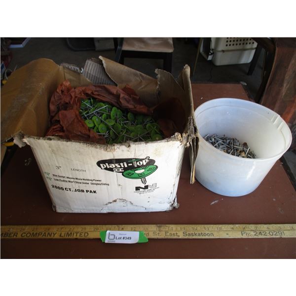 Shingle Nails, Partial Box of 3" Plastic Top Nails Galvanized Ring Shank