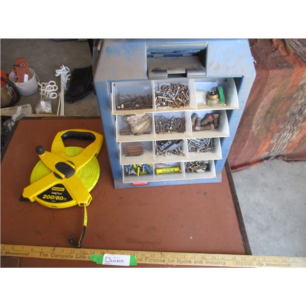Stanley 200' Tape, Small Rubbermaid Parts Organizer With Contents