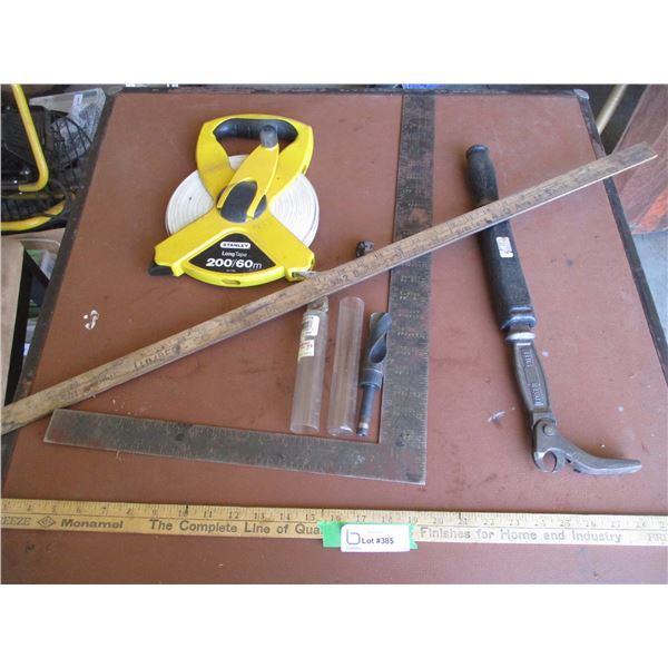 Stanley 200' Tape, Nail Puller, Auger Bit, Square, Yardstick