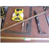 Image 1 : Stanley 200' Tape, Nail Puller, Auger Bit, Square, Yardstick