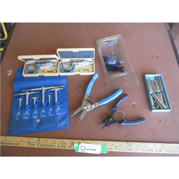 (2) Small Calipers in Cases, Keys, Snap Ring Pliers, Telescoping Gauge Tools Set