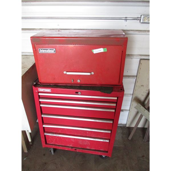 2 Piece Tool Chest - International Top, Craftsman Bottom, 27" x 48", On Casters - Damaged