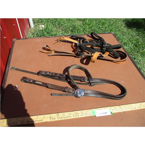 (2) Leather Head Stalls, (1) Braided Head Stall