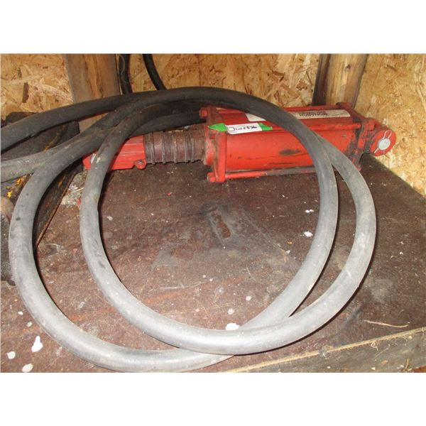 Red Hydraulic Ram With Hoses