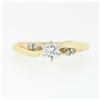 Image 4 : Petite 14K TT Gold Round Brilliant Diamond Solitaire w/ Accents Engagement Ring