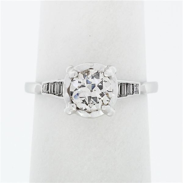 Antique Art Deco 14k Gold 0.97 ctw Old European Baguette Diamond Engagement Ring