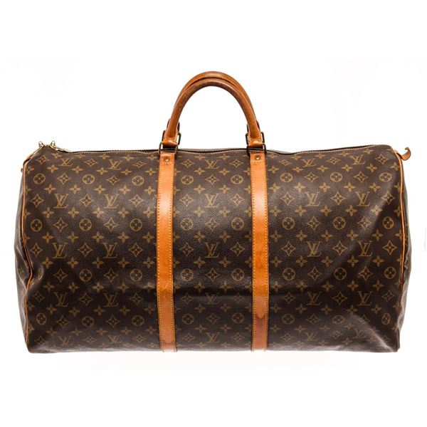 Louis Vuitton LV Keepall 60 Duffle Bag Brown Monogram Coated Canvas