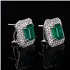 Image 3 : 7.65 ctw Emerald and 1.50 ctw Diamond Platinum Earrings