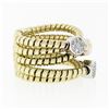 Image 4 : 18k TT Gold Round Diamond Cluster Wide Multi-Crossover Statement Band Ring Sz 6