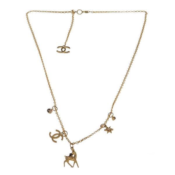 Chanel CC Bambi Necklace Gold Metal