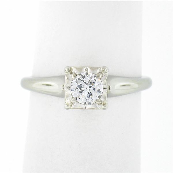 Vintage 14k White Gold 0.32 ctw Illusion Prong Diamond Solitaire Engagement Ring