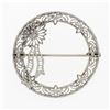 Image 2 : Antique Art Deco 14k White Gold Filigree Circle Wreath Floral Ribbon Brooch Pin