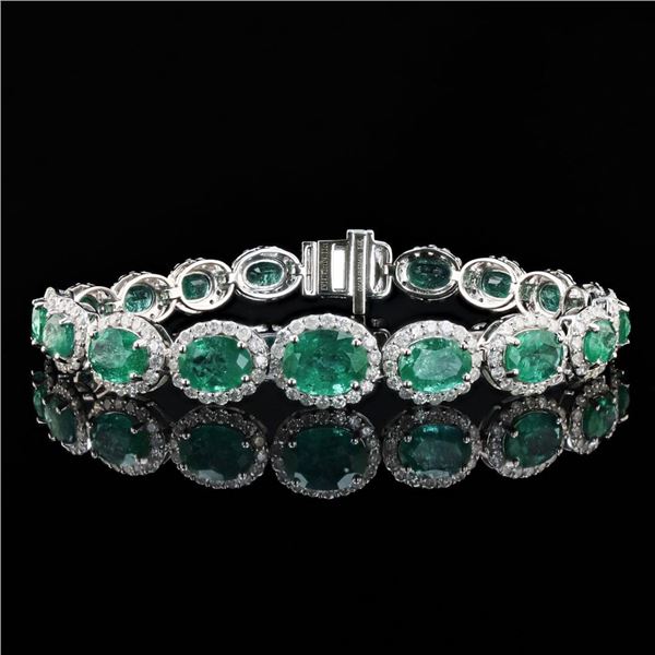 14.42 ctw Emerald and 4.11 ctw Diamond 14K White Gold Bracelet