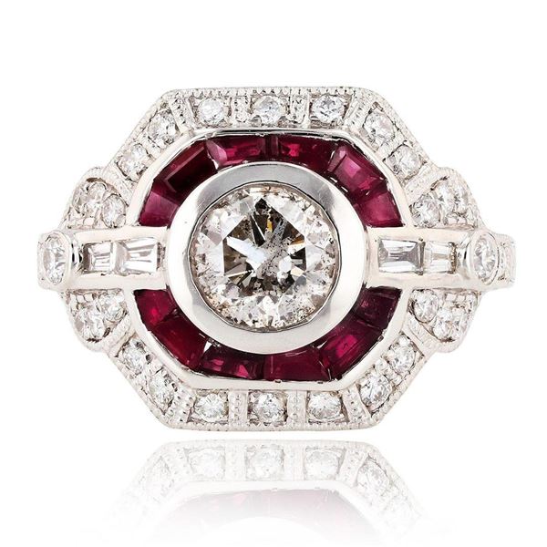 0.94 ctw Diamond and 0.85 ctw Ruby Platinum Ring (1.53 ctw Diamonds)