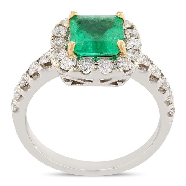 1.30 ctw Emerald and 0.72 ctw Diamond 18K White Gold Ring