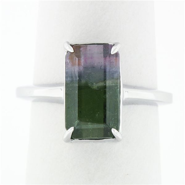 14k White Gold 3.44 ctw Emerald Pink & Green Watermelon Tourmaline Solitaire Rin