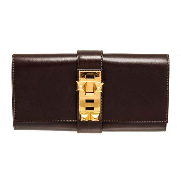 Hermes Medor 29cm clutch brown leather