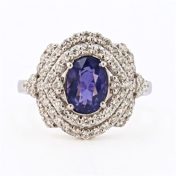 1.83 ctw UNHEATED Purple Sapphire and 0.89 ctw Diamond Platinum Ring (GIA CERTIF