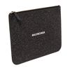 Image 2 : Balenciaga Black Glitter Leather Logo-Print Zipped Clutch
