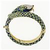 Image 8 : Vintage 18k Gold 0.75 ctw Diamond Green & Blue Enamel Snake Dragon Bangle Bracel