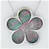 Image 2 : 14K White Gold Black Mother of Pearl & Diamond Clover Flower Pendant Necklace