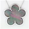 Image 5 : 14K White Gold Black Mother of Pearl & Diamond Clover Flower Pendant Necklace