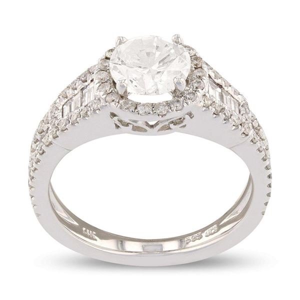 1.02 ctw Round Cut CENTER Diamond 14K White Gold Ring (1.65 ctw Diamonds)