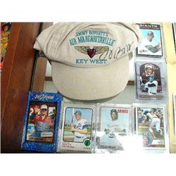6 Collectable Cards and 1 Signed Baseball hat by Jimmy Buffet, Willy Mays, Jeff Gordan, Hank Aaron G