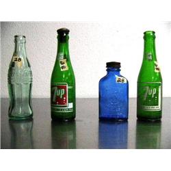 Lot of 4 Antique Bottles:  Genuine Phillips Milk of Magnesia, Coca-cola (Anchorage AK on bottom) and