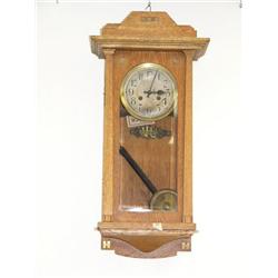 mission style of oak cased beveled glass German wall clock c. 1900 (16)