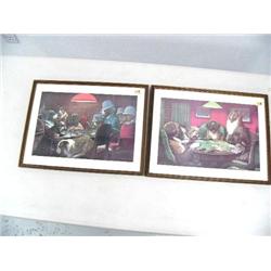 frame print of dogs playing cards one called "Pinched with Four Aces" and other "Waterloo" (16)