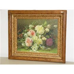 c. 1900 oak framed floral arrangement (16)