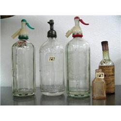 lot of 3 seltzer water bottles, 2 medicine bottles (16)