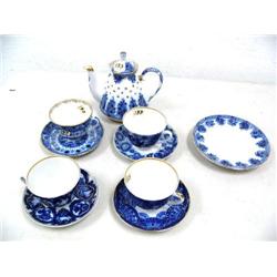 lot of blue porcelain cups and saucers made in Russia, tea pot with chip (16)