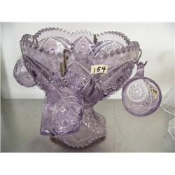 pressed glass punch bowl has turned lavender from sun c.1900 with crack in it (16)