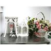 Image 1 : wicker stand, artificial flowers, 3 candlesticks, glass box (16)
