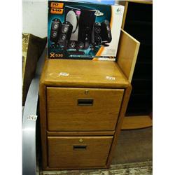 deep fat fryer, set of speakers, 2-drawer oak file cabinet  (16)