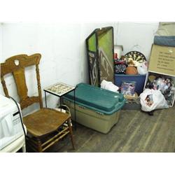 sleeping bag, large collection of beanie babies, lots of baseball cards, etc., antique oak chair, po